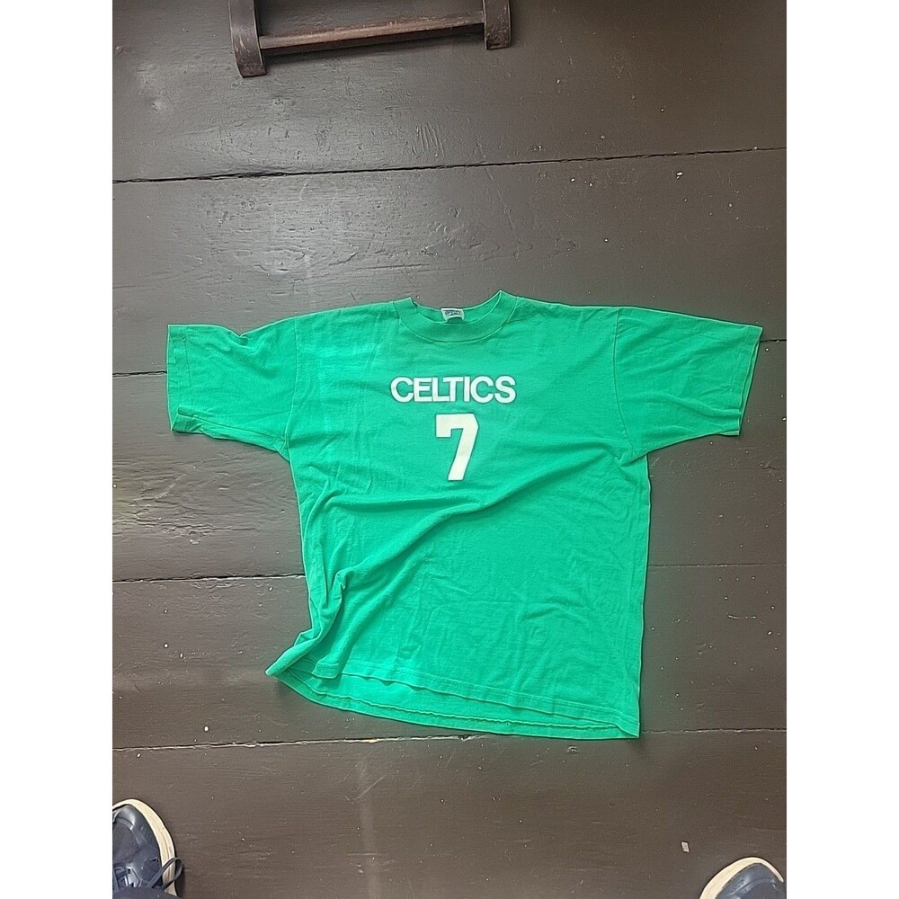 Vtg Boston Celtics T-shirt Green NBA #7 1980s? SINGLE STITCH Jerzees USA Sz L